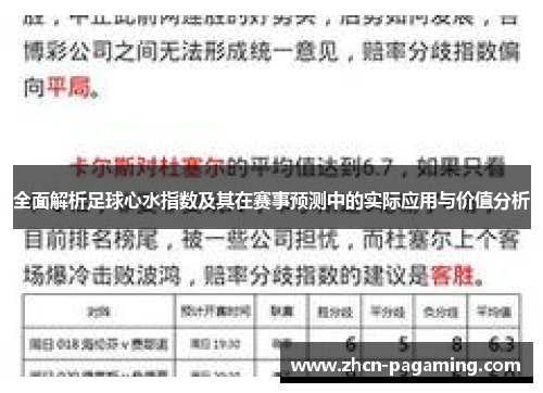 全面解析足球心水指数及其在赛事预测中的实际应用与价值分析