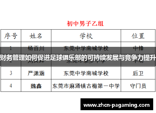 财务管理如何促进足球俱乐部的可持续发展与竞争力提升